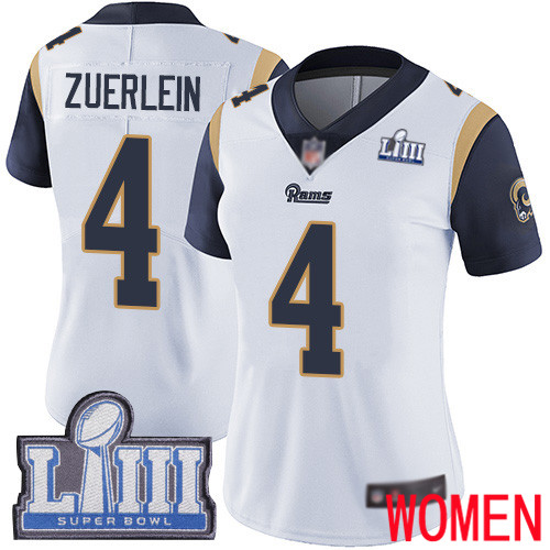Los Angeles Rams Limited White Women Greg Zuerlein Road Jersey NFL Football #4 Super Bowl LIII Bound Vapor Untouchable->women nfl jersey->Women Jersey